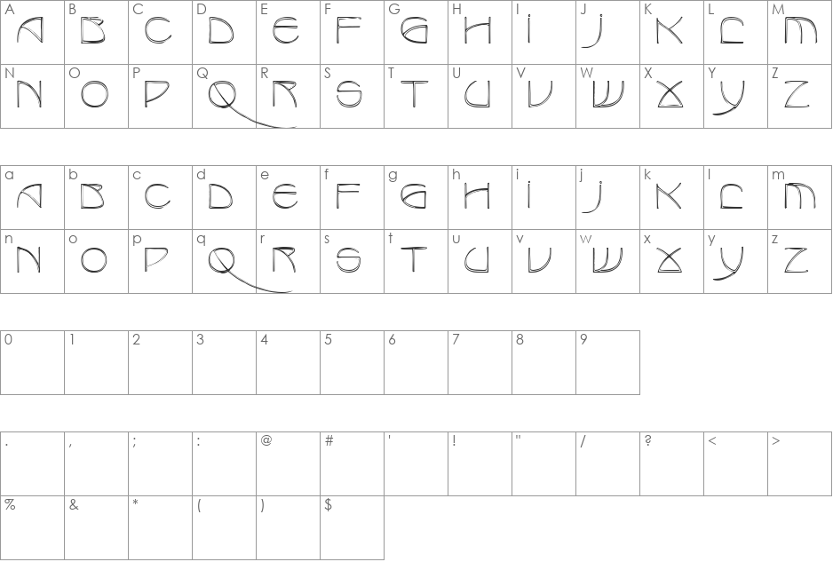 Redjamin font character map preview