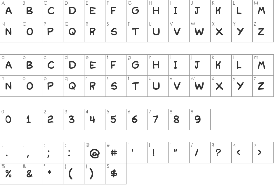 Redkost Comic font character map preview