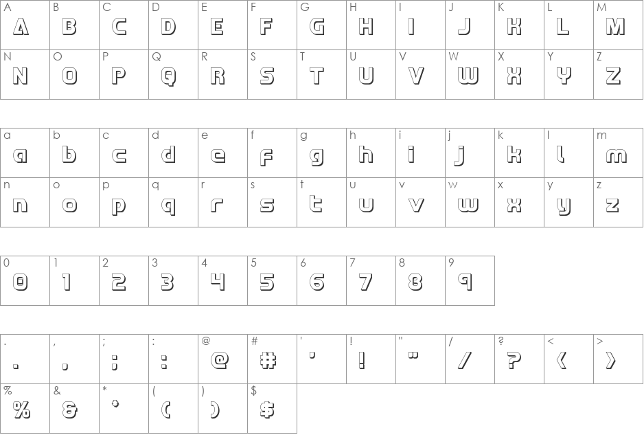 Redline 3D font character map preview