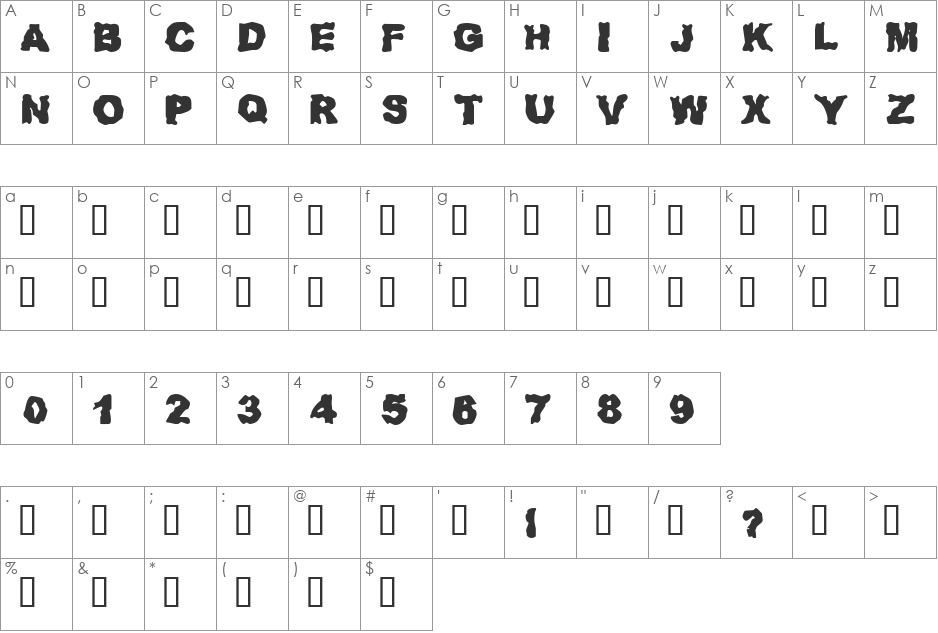 Redneck Zombies font character map preview