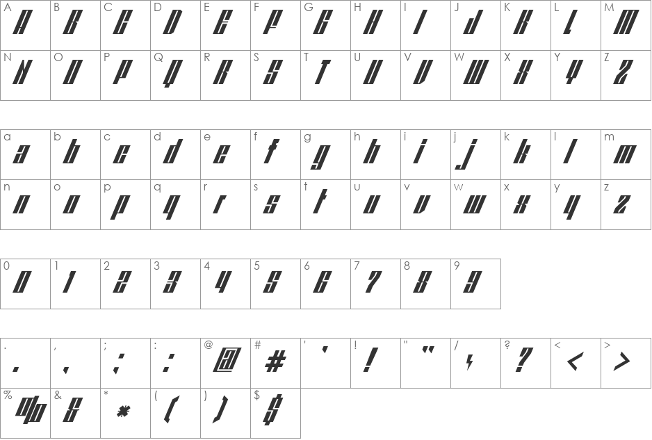 REDPOWER font character map preview
