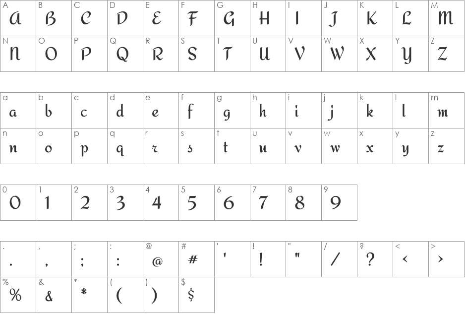 Redressed font character map preview