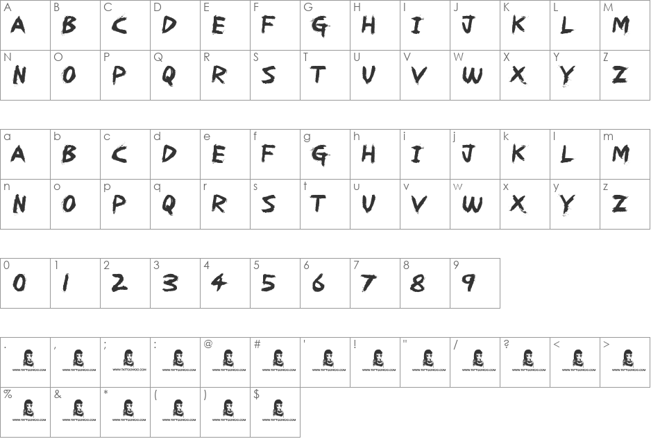 REDRUM font character map preview