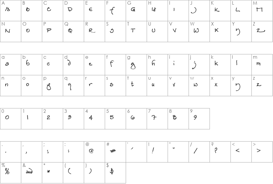 RedStarBold font character map preview