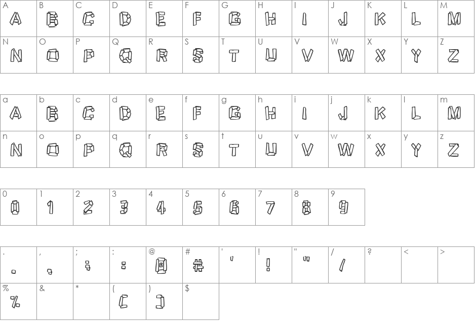 Redstone hollow font character map preview