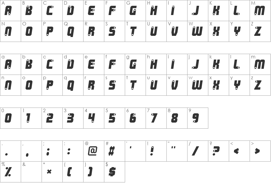 Redtape font character map preview