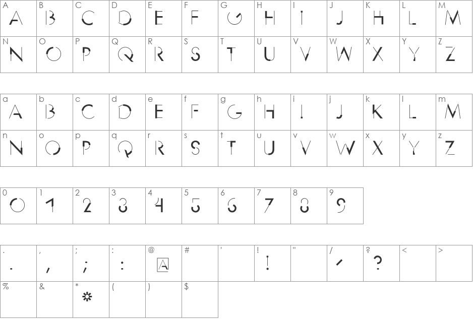 Reduce2MaxShadow font character map preview