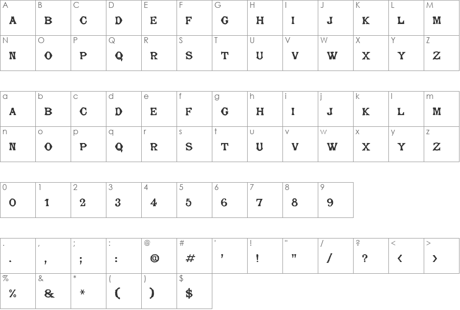 Bajorelle font character map preview