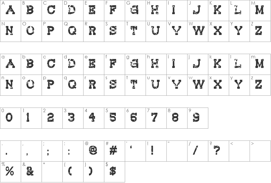 Redwood Creek font character map preview