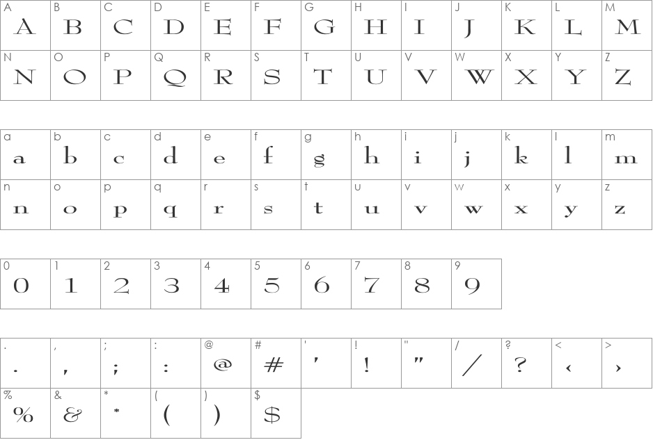ReedFont Ex font character map preview