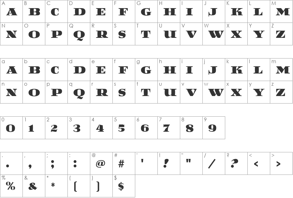 Reef MF font character map preview