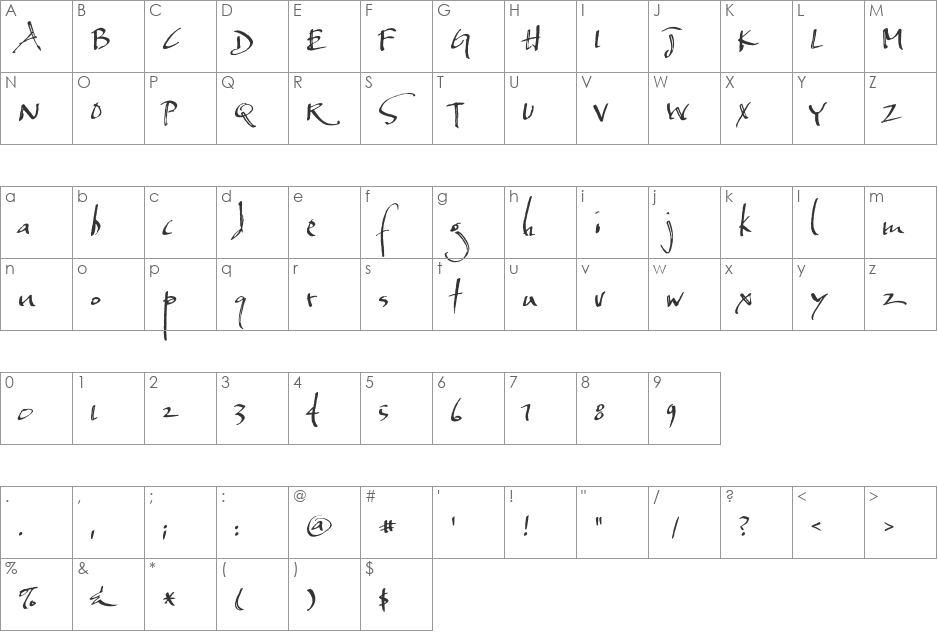 Baka font character map preview