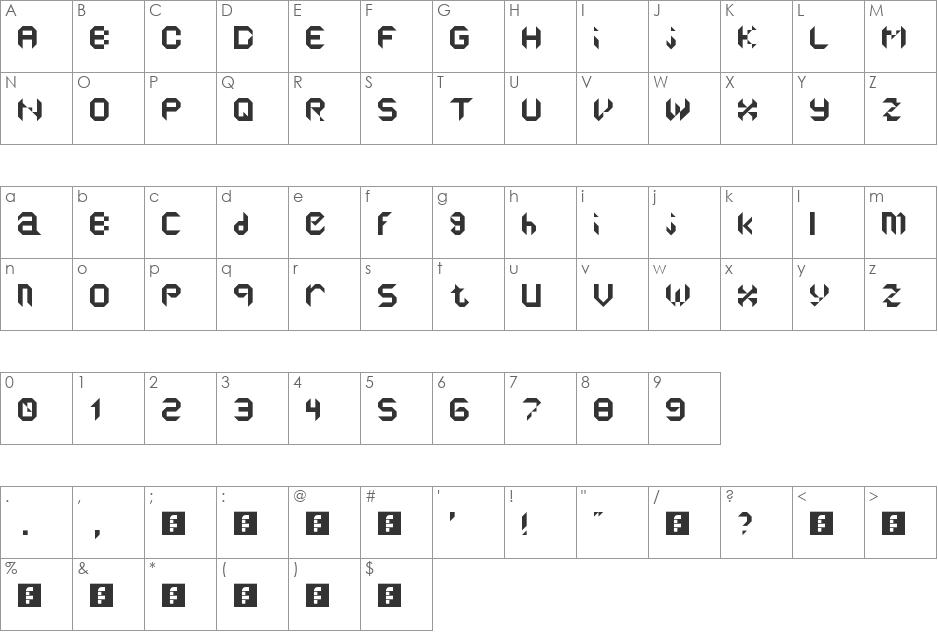 reflectors font character map preview