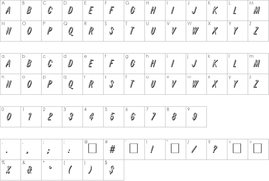 Reflex font character map preview