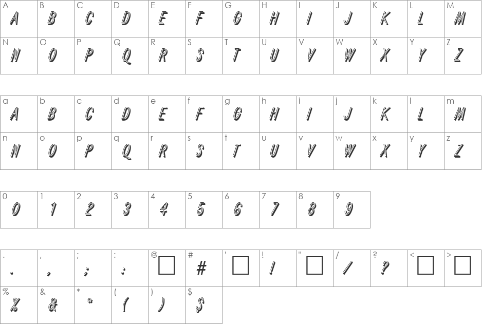 Reflex DB font character map preview