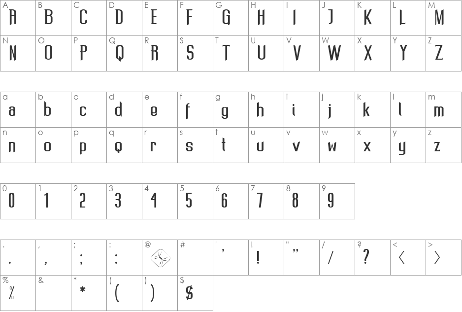 REFORMA font character map preview