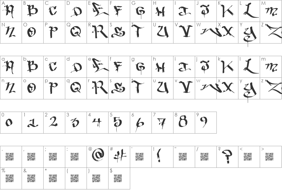 BakedTrains font character map preview
