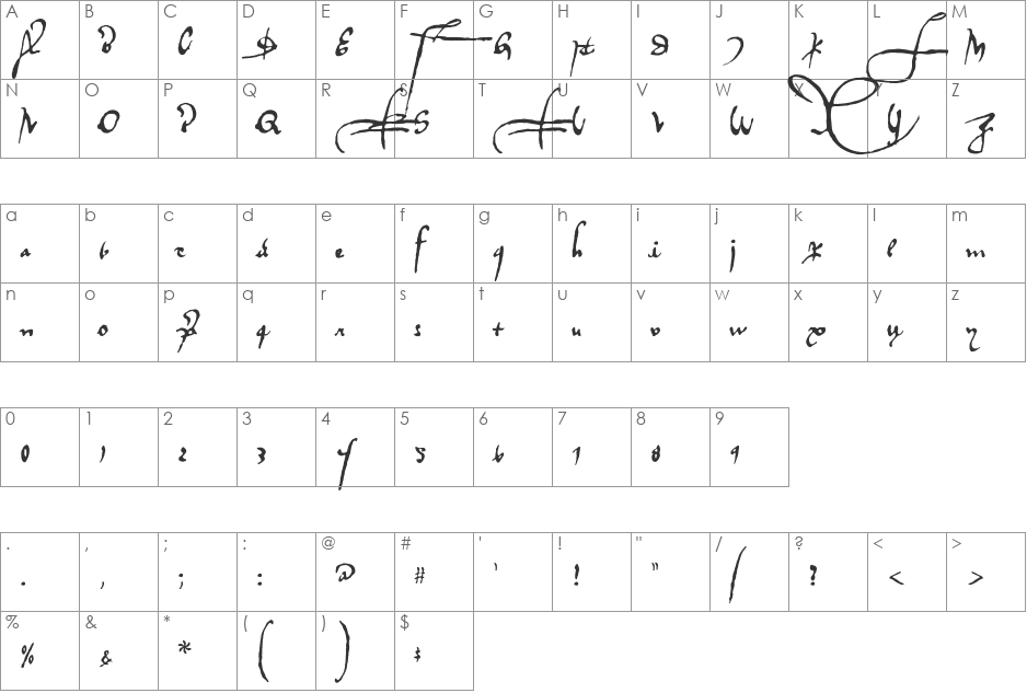 RegalloAPlaya font character map preview