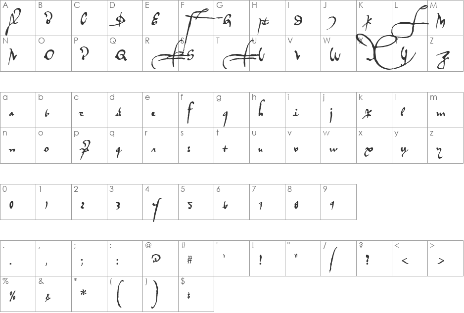 RegalloAPlaya font character map preview