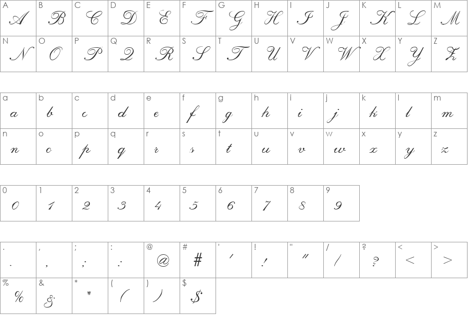 Regency font character map preview