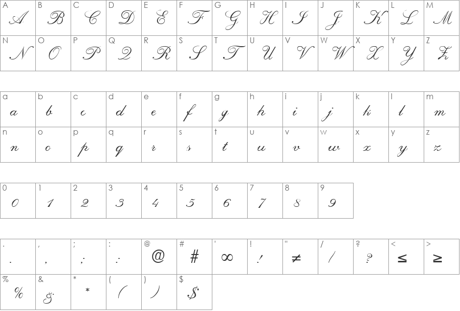 Regency DB font character map preview