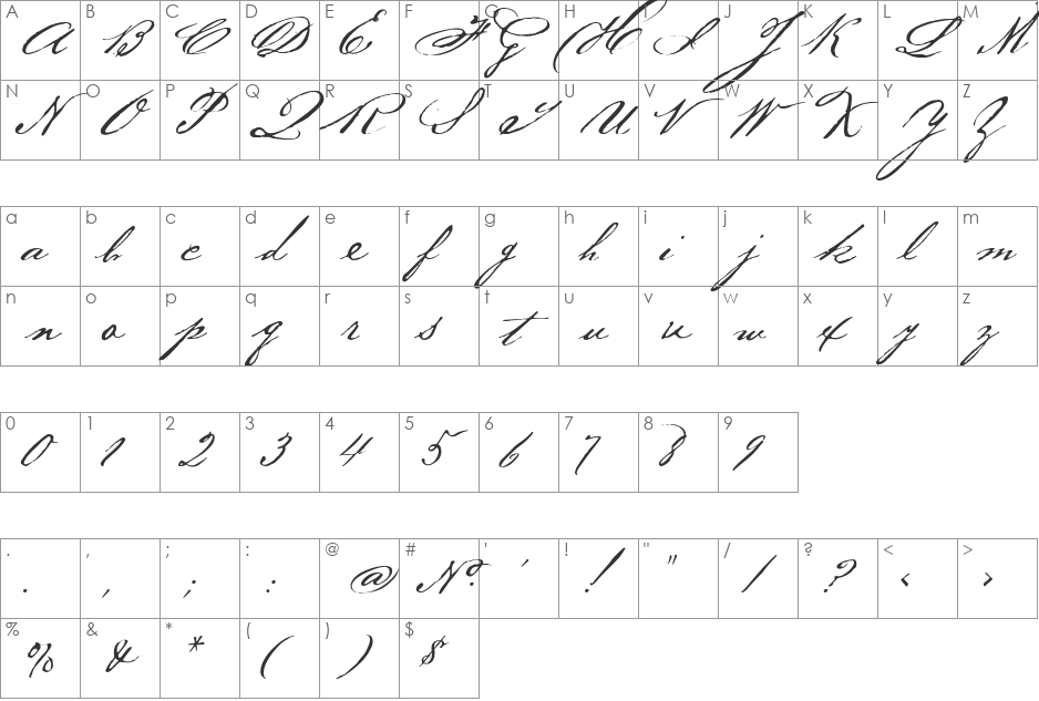 BakerScript font character map preview