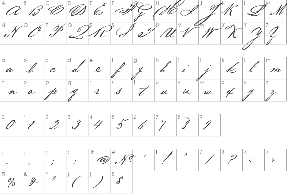 BakerScript font character map preview