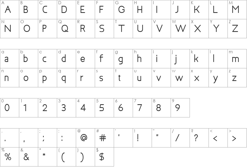 Bakersfield font character map preview