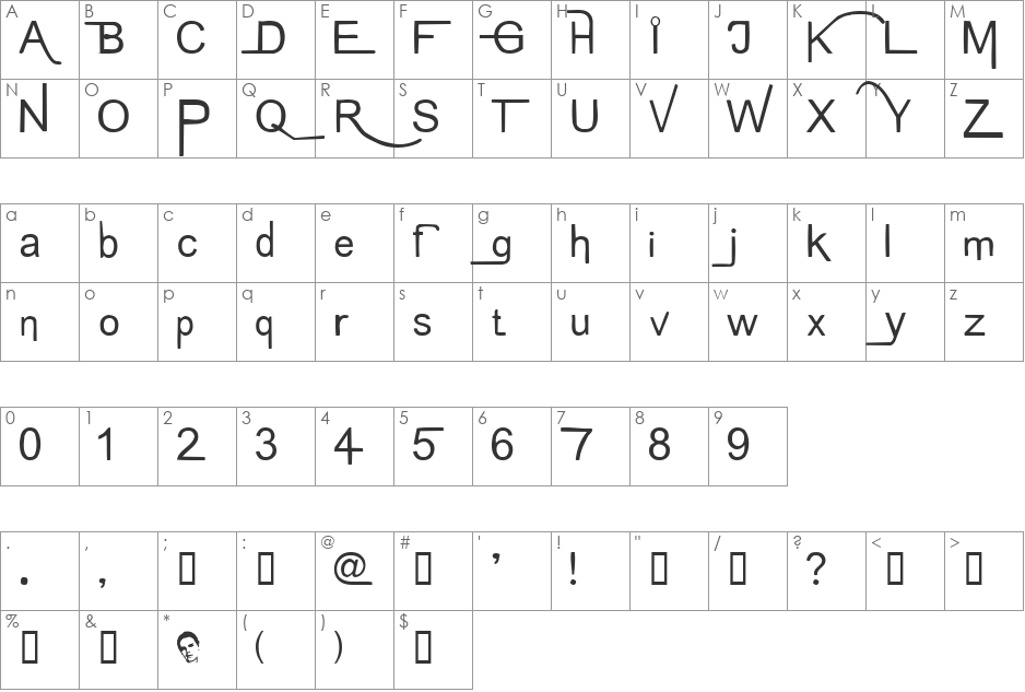 Regork font character map preview
