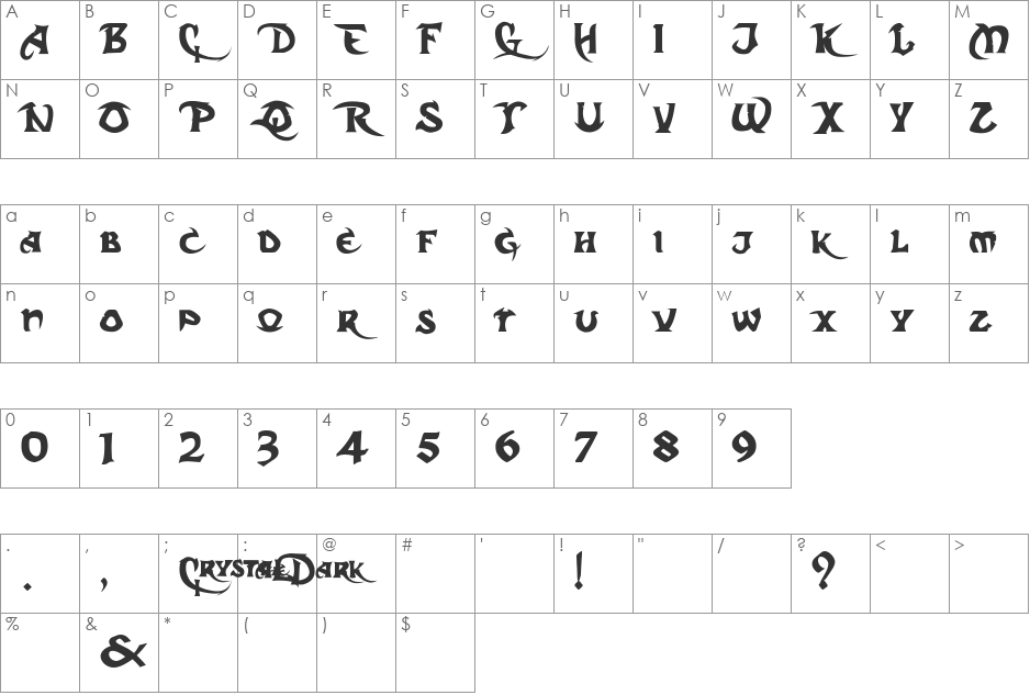 Regular font character map preview