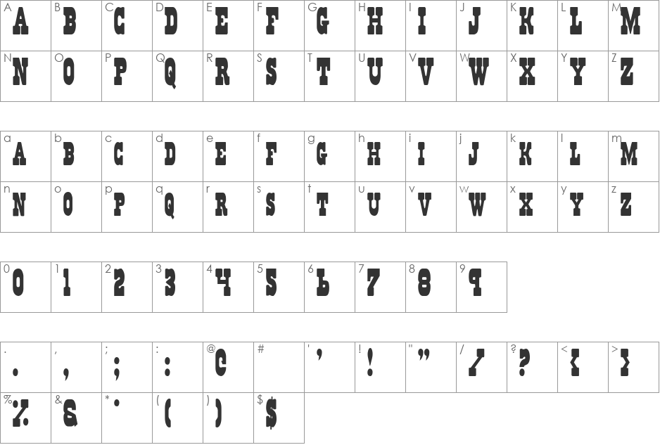 Regulators Condensed font character map preview