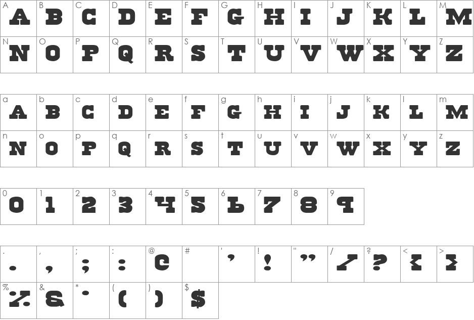 Regulators Expanded font character map preview
