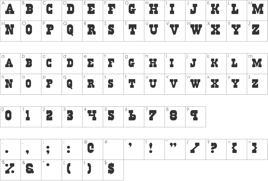 Regulators Outline font character map preview