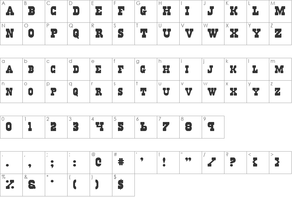 Regulators Shadow font character map preview