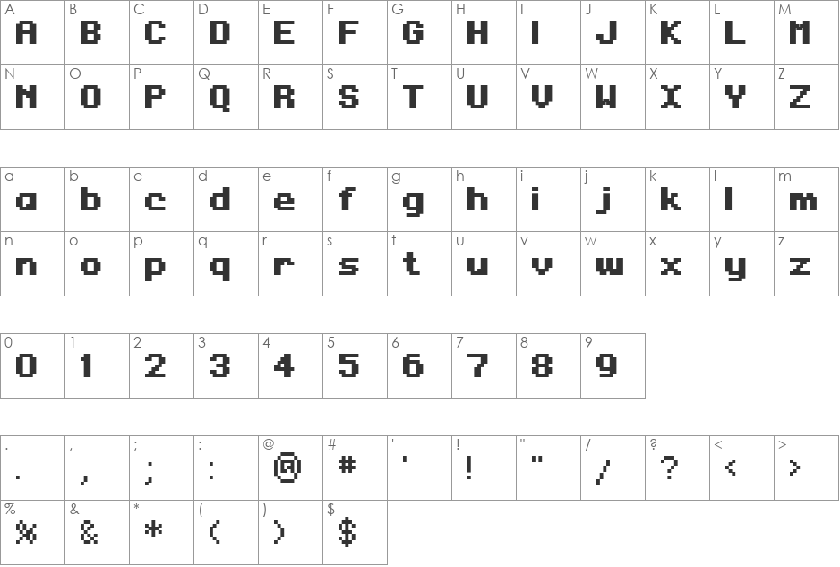 Regupix font character map preview