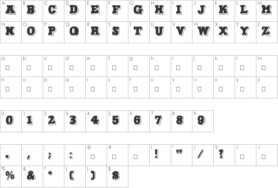 Bakery font character map preview