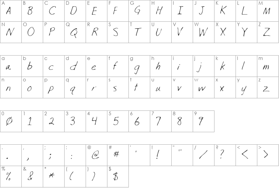 Reid font character map preview