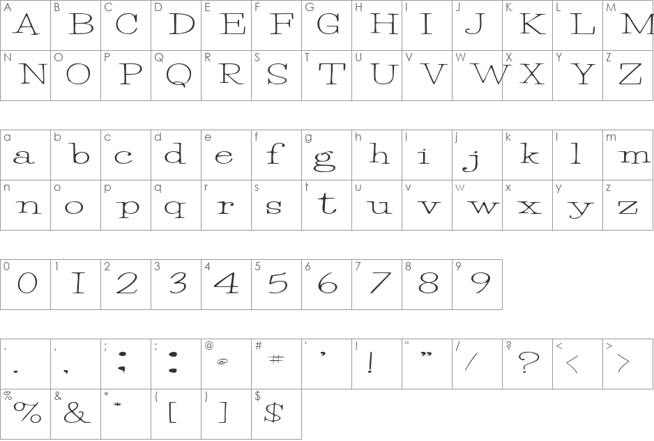 ReigleSSK font character map preview