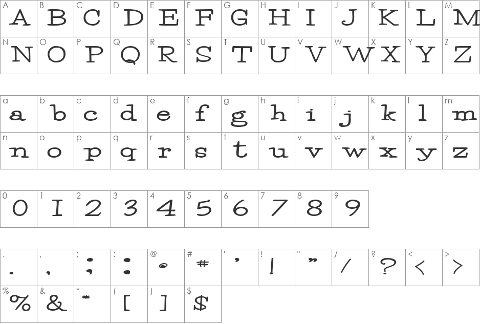 ReigleSSK font character map preview