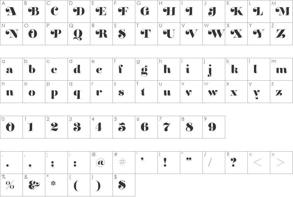 Reina 12 Pro font character map preview