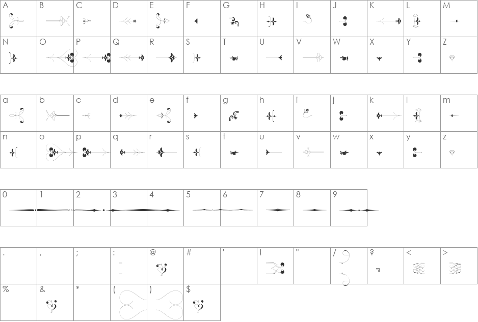 Reina Fleurons font character map preview