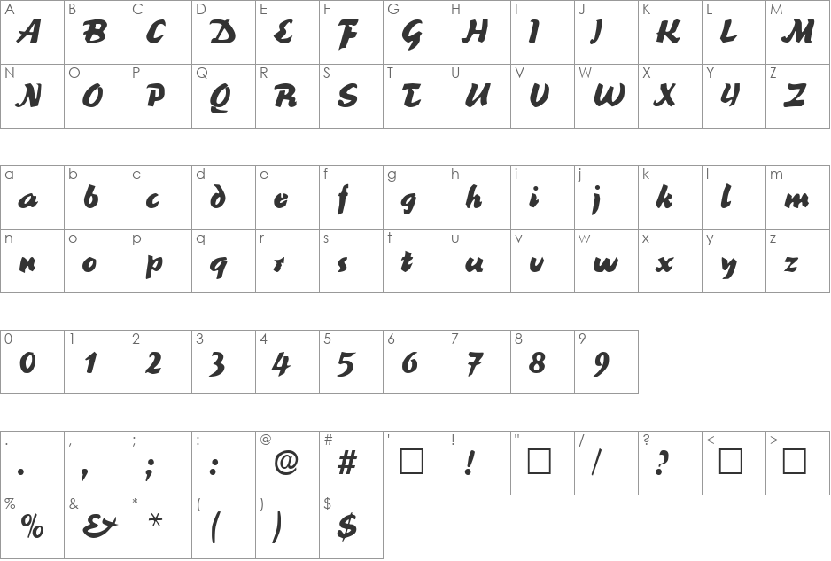 ReinerBlack font character map preview