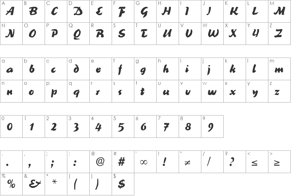 ReinerBlack DB font character map preview