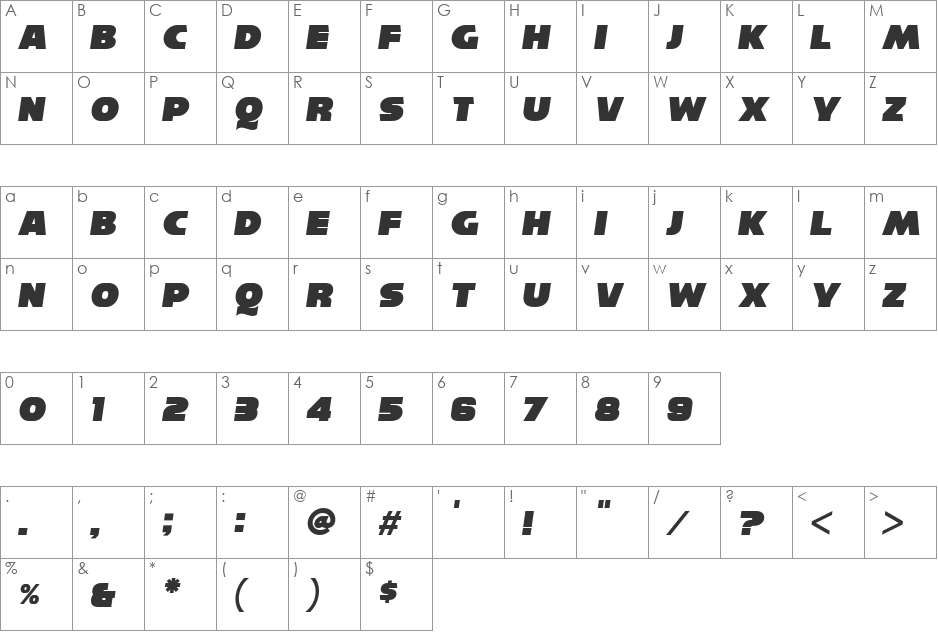 Reisenberg font character map preview