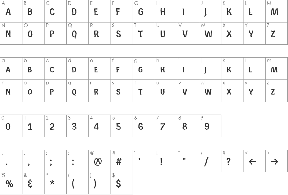 Rekord Caps font character map preview