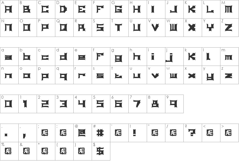 Relapse BRK font character map preview