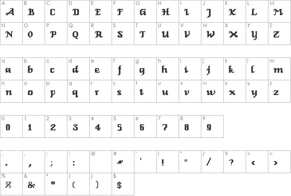 Relbe-Roman font character map preview