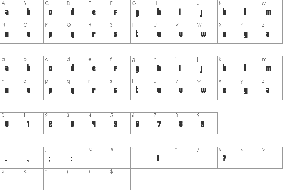 Released font character map preview