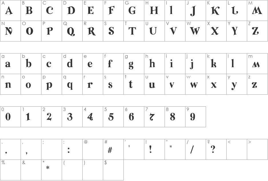 Relic font character map preview