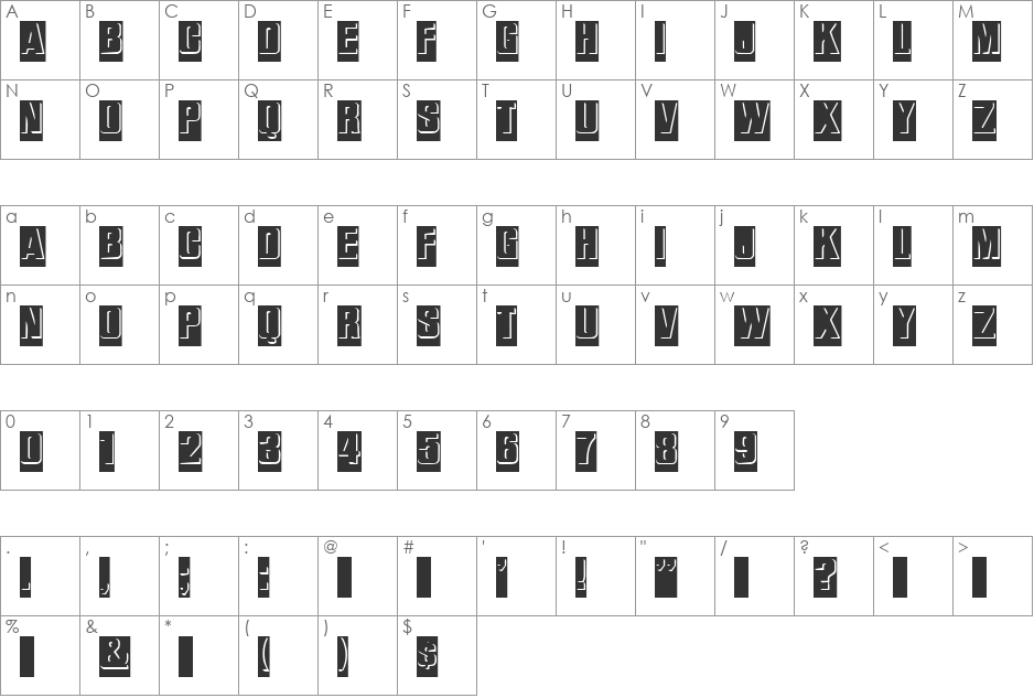 Relief font character map preview